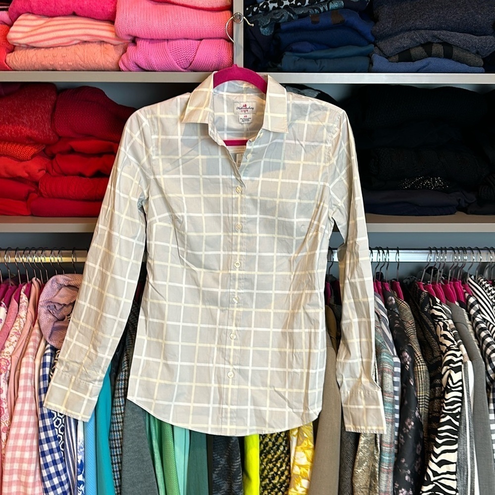 Haberdashery by J Crew long sleeve gray/white plaid button downshirt size XS NWT